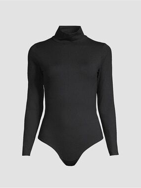 SPANX Black Long Sleeve Turtleneck Bodysuit Size L Minimalist
